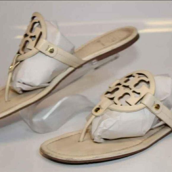 Tory Burch Designer Miller Leather Sandals Flats Shoes Size 10 M - Picture 1 of 8